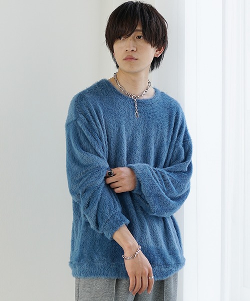 MinoriTY（マイノリティ）の「【MinoriTY】バルーンスリーブライトシャギーボートネックニットソー ロンT 春ニット（ニット/セーター・メンズ・グレー/ブルー/モカ・M/L）」の6枚目の写真