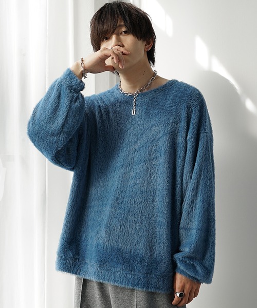 MinoriTY（マイノリティ）の「【MinoriTY】バルーンスリーブライトシャギーボートネックニットソー ロンT 春ニット（ニット/セーター・メンズ・グレー/ブルー/モカ・M/L）」の7枚目の写真