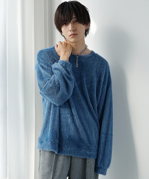 MinoriTY（マイノリティ）の「【MinoriTY】バルーンスリーブライトシャギーボートネックニットソー ロンT 春ニット（ニット/セーター・メンズ・グレー/ブルー/モカ・M/L）」の8枚目の写真