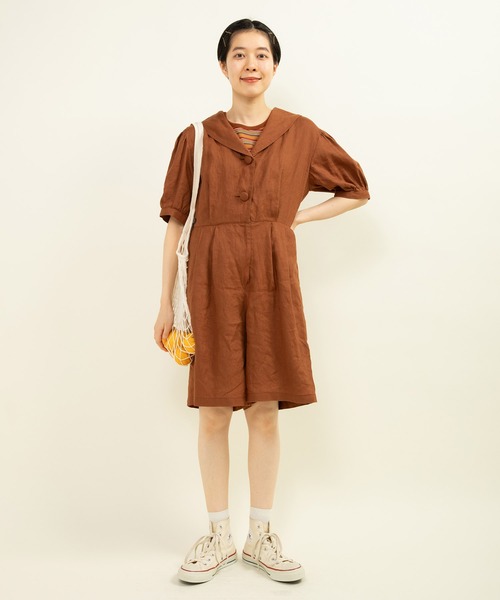 CHILD WOMAN（チャイルドウーマン）の「フレンチリネン オールインワン（つなぎ/オールインワン・レディース・ブラウン/ネイビー・FREE）」の10枚目の写真