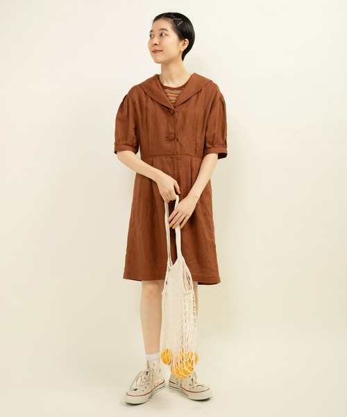 CHILD WOMAN（チャイルドウーマン）の「フレンチリネン オールインワン（つなぎ/オールインワン・レディース・ブラウン/ネイビー・FREE）」の7枚目の写真