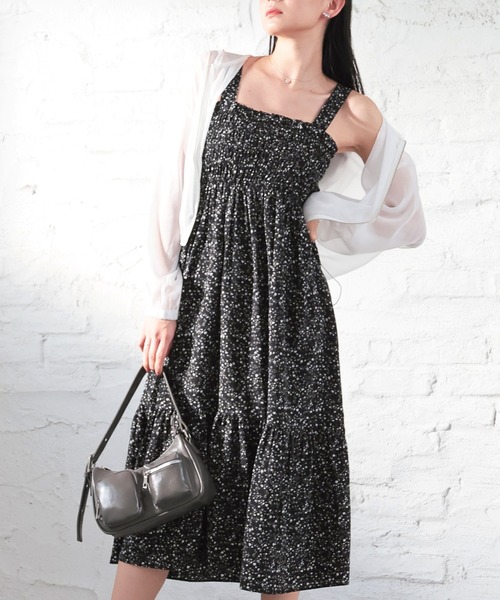 Honeys（ハニーズ）の「シャーリングワンピース（ワンピース・レディース・ブラック/ブラック系その他/ホワイト系その他/グリーン系その他/ブラウン系その他/ネイビー系・3L/L/LL/M/S）」の3枚目の写真