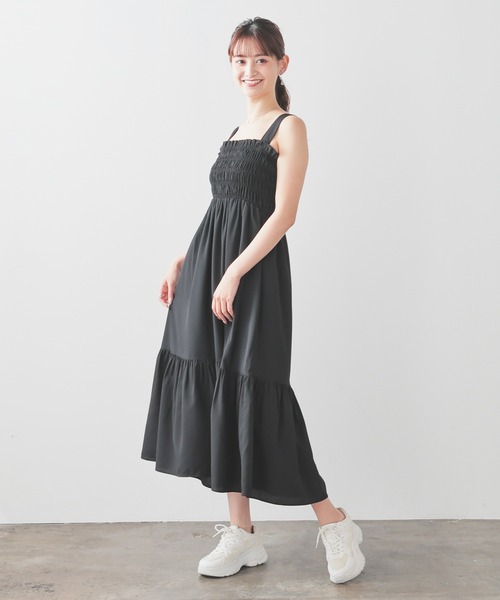 Honeys（ハニーズ）の「シャーリングワンピース（ワンピース・レディース・ブラック/ブラック系その他/ホワイト系その他/グリーン系その他/ブラウン系その他/ネイビー系・3L/L/LL/M/S）」の7枚目の写真