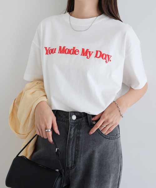 andme（アンドミー）の「立体ロゴプリント半袖Tシャツ（Tシャツ/カットソー・レディース・ネイビー/キナリ/ホワイト×レッド/ホワイト×グレー・S/M）」の2枚目の写真