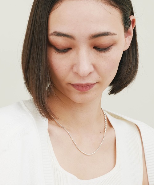 アチェ シルバー(Y) ハーフ スマイル ネックレス セール】Magine:SILVER 925 BALL CHAIN MIX NECKLACE (M