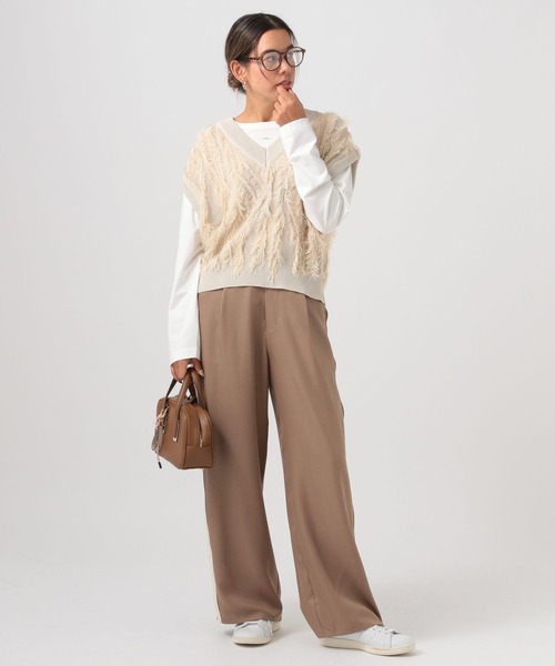 BAYFLOW（ベイフロー）の「フリンジVネックニットベスト（ベスト・レディース・グリーン/グレイッシュベージュ/チャコール・FREE）」の5枚目の写真