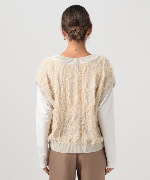 BAYFLOW（ベイフロー）の「フリンジVネックニットベスト（ベスト・レディース・グリーン/グレイッシュベージュ/チャコール・FREE）」の16枚目の写真