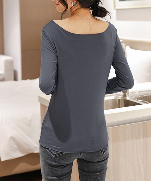 Miniministore（ミニミニストア）の「レディースインナー長袖 タイトカットソー（Tシャツ/カットソー・レディース・ブラック/モカ/ブラウン/ピンク/ホワイト/ライトベージュ/ブルーグレー・L/M）」の10枚目の写真