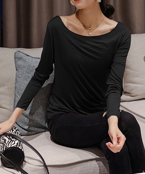 Miniministore（ミニミニストア）の「レディースインナー長袖 タイトカットソー（Tシャツ/カットソー・レディース・ブラック/モカ/ブラウン/ピンク/ホワイト/ライトベージュ/ブルーグレー・L/M）」の11枚目の写真