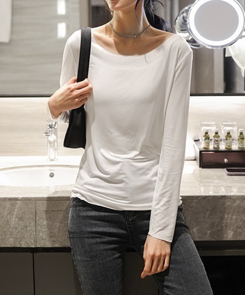 Miniministore（ミニミニストア）の「レディースインナー長袖 タイトカットソー（Tシャツ/カットソー・レディース・ブラック/モカ/ブラウン/ピンク/ホワイト/ライトベージュ/ブルーグレー・L/M）」の13枚目の写真