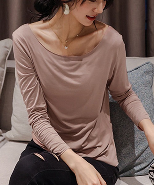 Miniministore（ミニミニストア）の「レディースインナー長袖 タイトカットソー（Tシャツ/カットソー・レディース・ブラック/モカ/ブラウン/ピンク/ホワイト/ライトベージュ/ブルーグレー・L/M）」の15枚目の写真