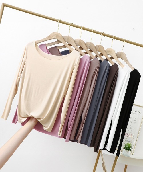 Miniministore（ミニミニストア）の「レディースインナー長袖 タイトカットソー（Tシャツ/カットソー・レディース・ブラック/モカ/ブラウン/ピンク/ホワイト/ライトベージュ/ブルーグレー・L/M）」の22枚目の写真