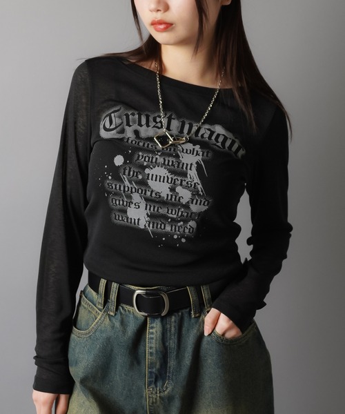 SPINNS(スピンズ)の「程よい透け感*スラブシアー長袖カットソー/OLD(Tシャツ/カットソー・レディース・グレー/オフホワイト/ブラック・ONESIZE)」の3枚目の写真