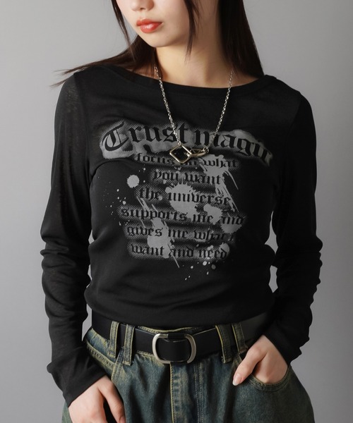 SPINNS(スピンズ)の「程よい透け感*スラブシアー長袖カットソー/OLD(Tシャツ/カットソー・レディース・グレー/オフホワイト/ブラック・ONESIZE)」の12枚目の写真