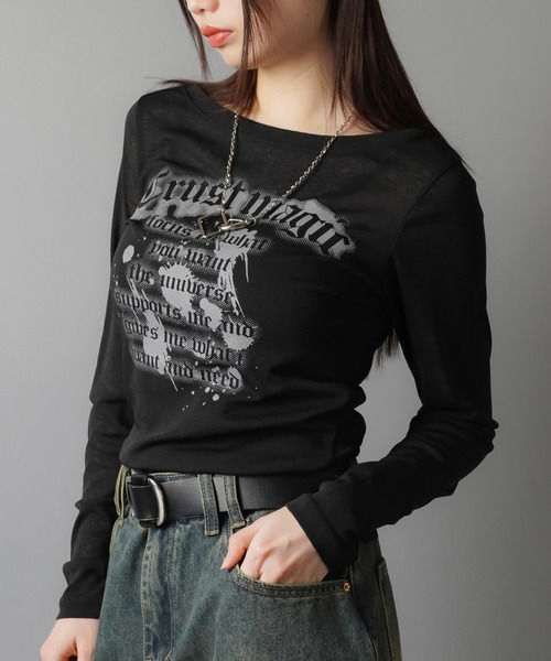 SPINNS(スピンズ)の「程よい透け感*スラブシアー長袖カットソー/OLD(Tシャツ/カットソー・レディース・グレー/オフホワイト/ブラック・ONESIZE)」の13枚目の写真
