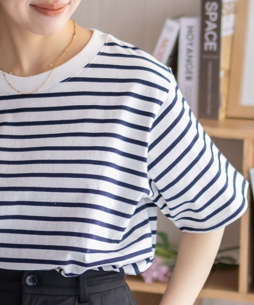 NAVY(ネイビー)の「【 綿100% 】nAvy ベーシックルーズTシャツ(Tシャツ/カットソー・レディース・オフホワイト/ネイビー系/レッド/アクア/ホワイト×ネイビー/チャコール・M/L)」の12枚目の写真