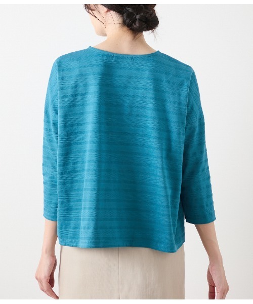 NEWYORKER(ニューヨーカー)の「コットンポリエステルボーダー ボートネック7分袖プルオーバー(Tシャツ/カットソー・レディース・ホワイト/グリーン系その他3・M/L)」の4枚目の写真
