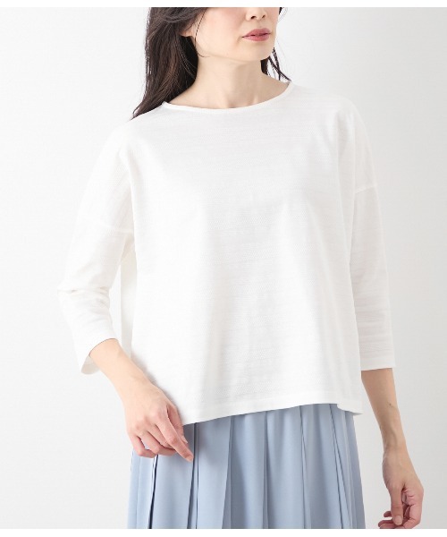 NEWYORKER(ニューヨーカー)の「コットンポリエステルボーダー ボートネック7分袖プルオーバー(Tシャツ/カットソー・レディース・ホワイト/グリーン系その他3・M/L)」の8枚目の写真