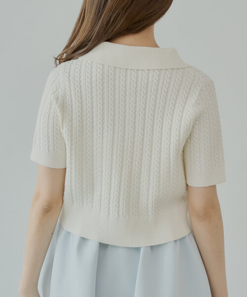 Chico（チコ）の「ケーブルポロ半袖ニット（ニット/セーター・レディース・ブルー/ネイビー/ピンク/ホワイト・FREE）」の14枚目の写真