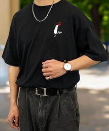 【GROOVY STORE】WIDE Crew Neck T-Shirt ワンポイントロゴ刺繍