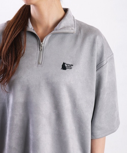 tシャツ フェイクスエード ハーフジップ プルオーバー レディース CLEL tシャツ 「CLEL」Half Zip Design Half Sleeve Pullover