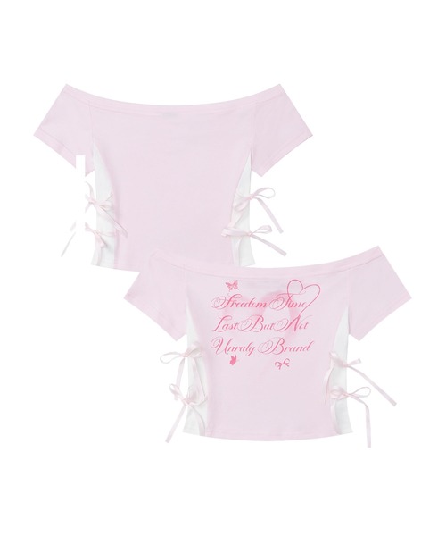 HOOK(フック)の「【HOOK】for girls サイドリボン付きオフショルダートップス (SS)(Tシャツ/カットソー・レディース・ブルー/ピンク・MEDIUM/LARGE)」の2枚目の写真