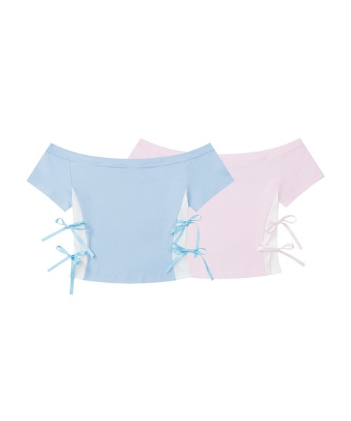 HOOK(フック)の「【HOOK】for girls サイドリボン付きオフショルダートップス (SS)(Tシャツ/カットソー・レディース・ブルー/ピンク・MEDIUM/LARGE)」の12枚目の写真