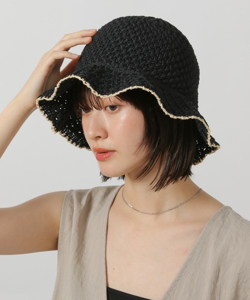 LAKOLE（ラコレ）の「配色透かし編みハット / 286083（ハット・レディース・ベージュ/オフホワイト/ブラック・FREE）」の2枚目の写真