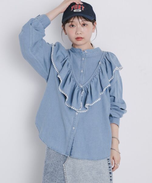 kivi(キヴィ)の「frills denim shirts(シャツ/ブラウス・レディース・ライトブルー/ダークブルー・FREE)」の14枚目の写真