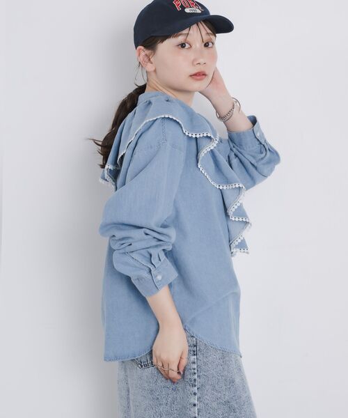 kivi(キヴィ)の「frills denim shirts(シャツ/ブラウス・レディース・ライトブルー/ダークブルー・FREE)」の15枚目の写真