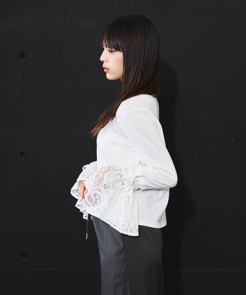 DIP IN CHOCOLATE（ディップインチョコレート）の「フレアカフスカットソー【DIP IN CHOCOLATE】（Tシャツ/カットソー・レディース・ブラック/オフホワイト・F）」の9枚目の写真