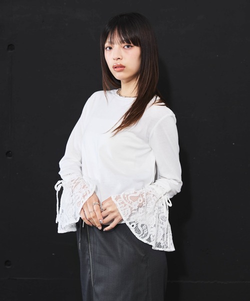 DIP IN CHOCOLATE（ディップインチョコレート）の「フレアカフスカットソー【DIP IN CHOCOLATE】（Tシャツ/カットソー・レディース・ブラック/オフホワイト・F）」の10枚目の写真