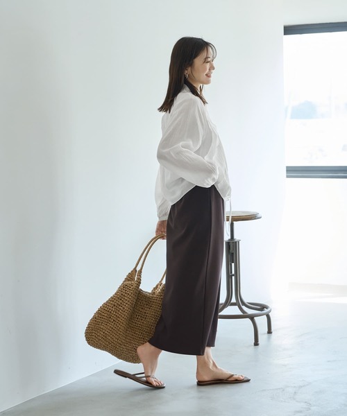 STYLE DELI（スタイルデリ）の「涼しい透けドレープのVネックブラウス（シャツ/ブラウス・レディース・ミント/ホワイト/ブラック・FREE）」の18枚目の写真