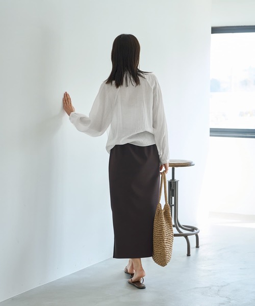 STYLE DELI（スタイルデリ）の「涼しい透けドレープのVネックブラウス（シャツ/ブラウス・レディース・ミント/ホワイト/ブラック・FREE）」の20枚目の写真