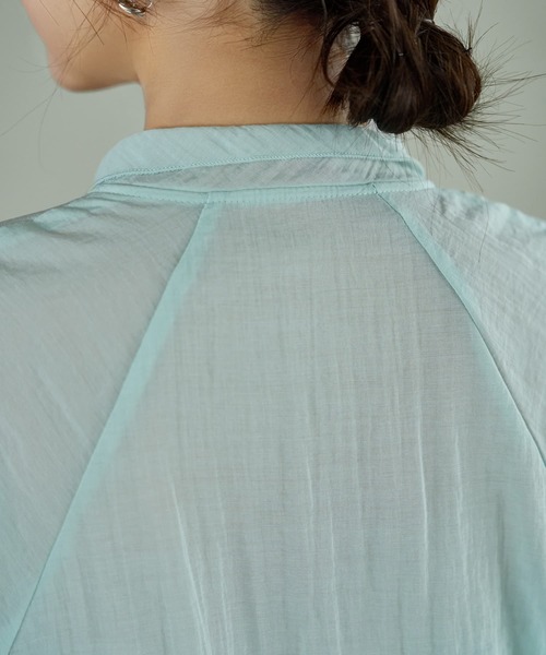 STYLE DELI（スタイルデリ）の「涼しい透けドレープのVネックブラウス（シャツ/ブラウス・レディース・ミント/ホワイト/ブラック・FREE）」の5枚目の写真