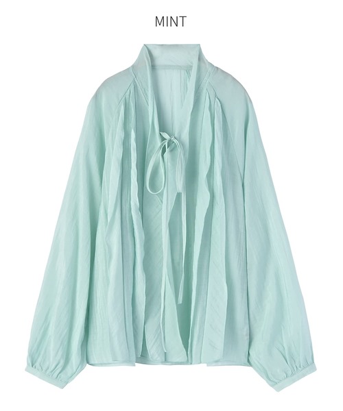 STYLE DELI（スタイルデリ）の「涼しい透けドレープのVネックブラウス（シャツ/ブラウス・レディース・ミント/ホワイト/ブラック・FREE）」の7枚目の写真