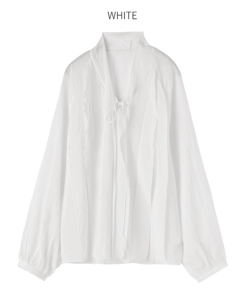 STYLE DELI（スタイルデリ）の「涼しい透けドレープのVネックブラウス（シャツ/ブラウス・レディース・ミント/ホワイト/ブラック・FREE）」の8枚目の写真