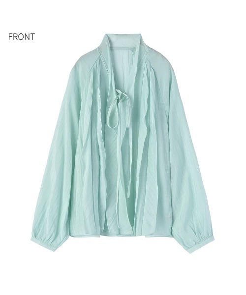 STYLE DELI（スタイルデリ）の「涼しい透けドレープのVネックブラウス（シャツ/ブラウス・レディース・ミント/ホワイト/ブラック・FREE）」の9枚目の写真