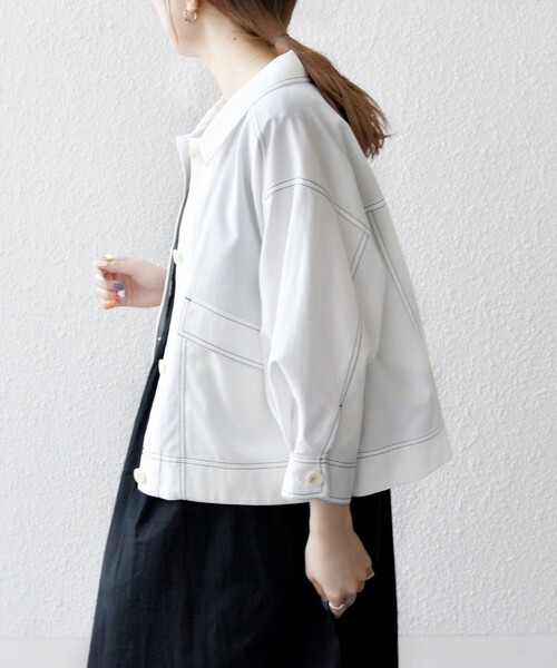 SHIPS any:〈洗濯機可能〉オックス ステッチ ショート シャツ ジャケット