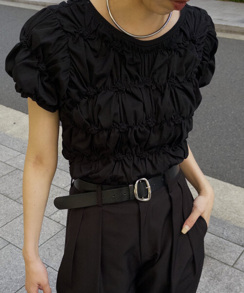 CAPRICIEUX LE'MAGE（カプリシューレマージュ）の「【新色追加/全骨格◎】シャーリングホイップTシャツ（Tシャツ/カットソー・レディース・ブラック/ピンク/ホワイト/ブラウン・FREE）」の20枚目の写真