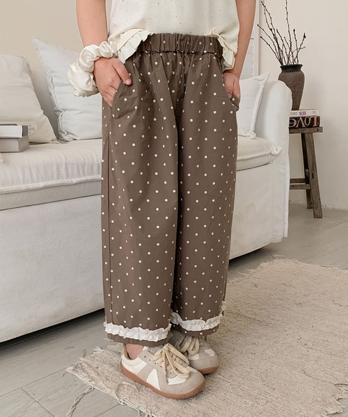 aimoha（アイモハ）の「【aimoha-KIDS-】ドット柄　キッズガウチョパンツ（スラックス・キッズ・カーキ/ベージュ/グレー・90/100/110/120/130）」の3枚目の写真