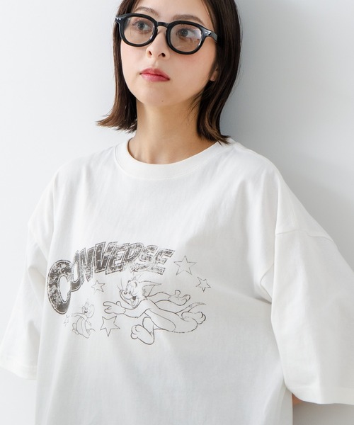 CONVERSE(コンバース)の「【CONVERSE/コンバース】×【TOM AND JERRY/トムとジェリー】ブランドロゴ プリント オーバーサイズ Tシャツ(Tシャツ/カットソー・レディース・ブラック/ホワイト・LARGE/MEDIUM)」の1枚目の写真