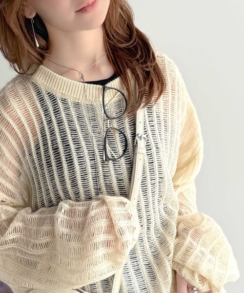 セール】ふんわり×ゆるっと。前後2way針抜きリブ編みカーディガン
