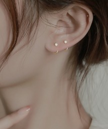 シンプルストーンドットリングミニフープピアス/ペア(RO)