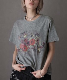 フラワープリントクルーネックTシャツ