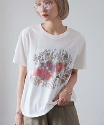 フラワープリントクルーネックTシャツ
