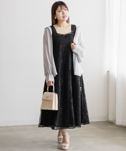CLETTE(クレット)の「レースキャミソールセット3WAYワンピース(ワンピース・レディース・アイボリー/ブラック・4L/3L/LL)」の2枚目の写真