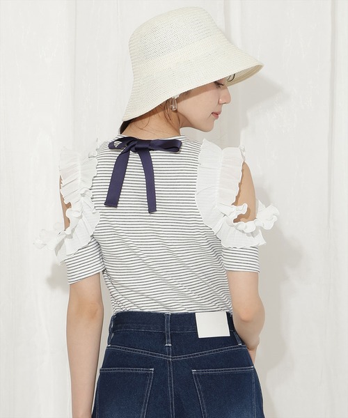 WILLSELECTION（ウィルセレクション）の「バックリボンプリーツフリルカットソー（Tシャツ/カットソー・レディース・ホワイト系その他/オフホワイト/ブラック・FREE）」の14枚目の写真