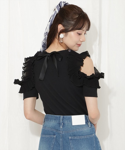 WILLSELECTION（ウィルセレクション）の「バックリボンプリーツフリルカットソー（Tシャツ/カットソー・レディース・ホワイト系その他/オフホワイト/ブラック・FREE）」の8枚目の写真