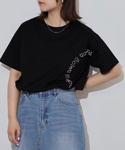 BRODIAEA(ブローディア)の「BRODIAEA 歯ブラシ加工サークルロゴ半袖Tシャツ(Tシャツ/カットソー・レディース・ブラウン/グリーン/パープル/ブラック・40)」の6枚目の写真
